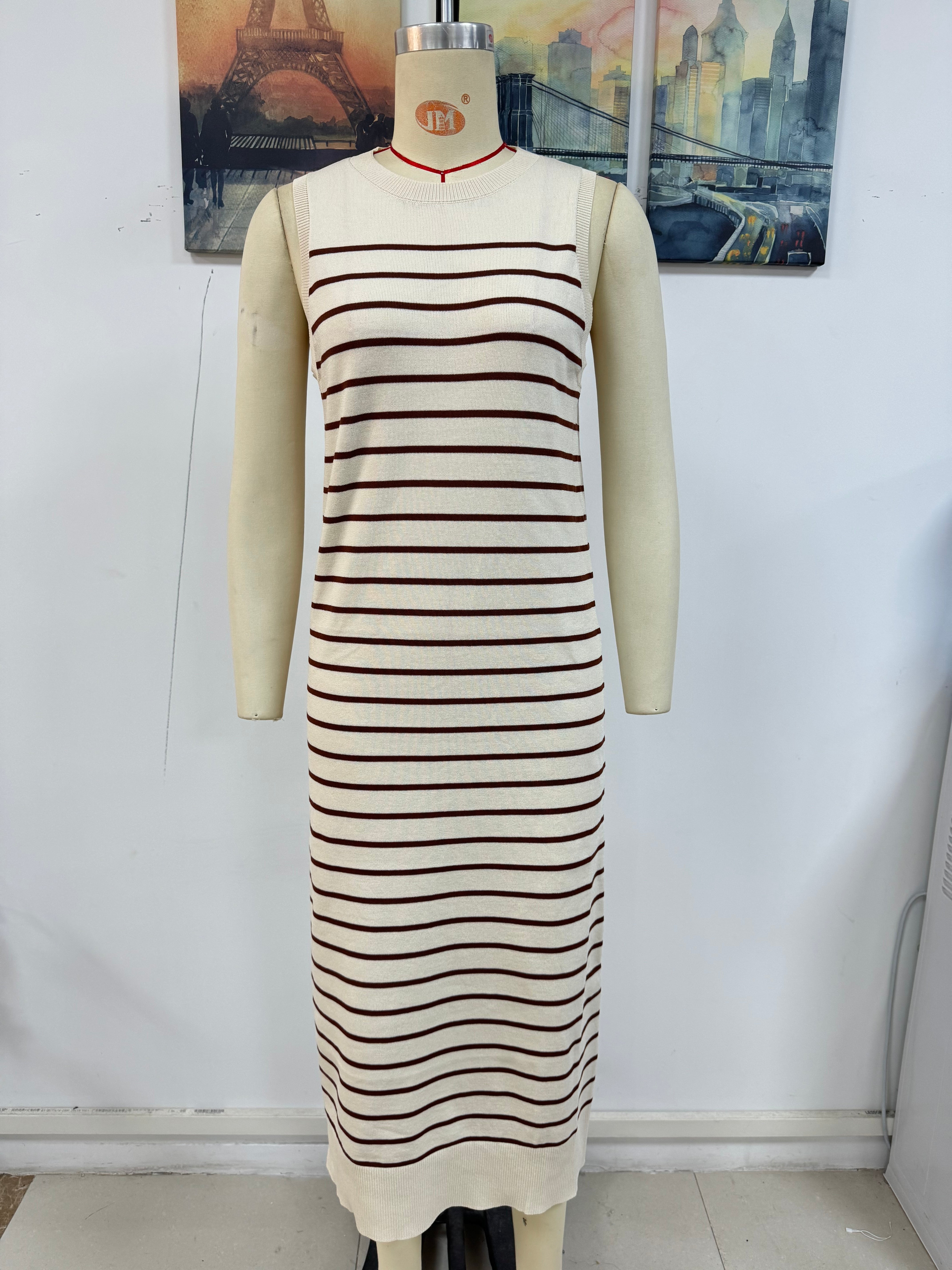 Spring And Summer Slim Women's Striped Knitting Sleeveless Fashion Long Dress 12
