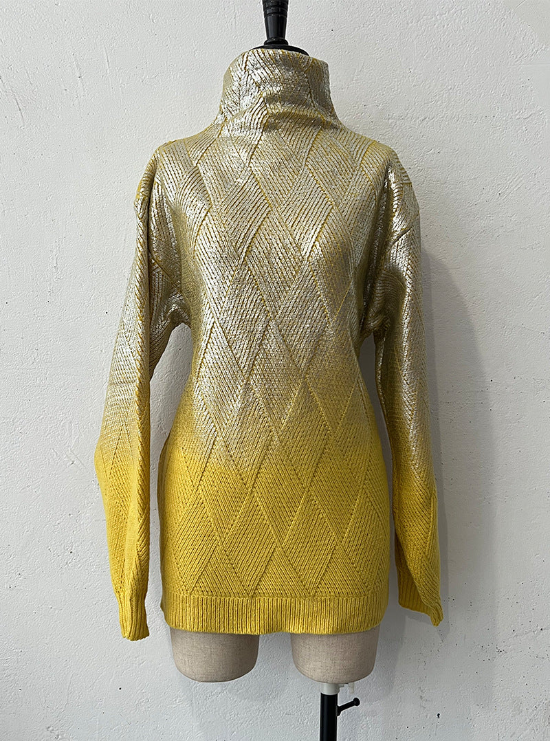 Autumn High-Neck Fashion Plaid Pullover Casual Women's Sweater 6