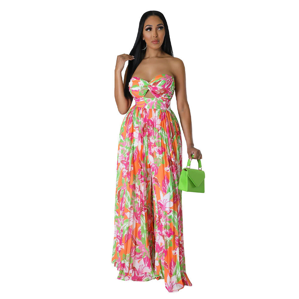 Fashion Ladies Summer Sexy Low Back Print Wide Leg Jumpsuit 13