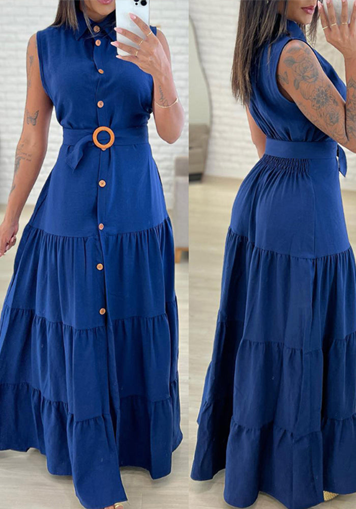 Fashion Solid Color Sleeveless Slit Long Dress