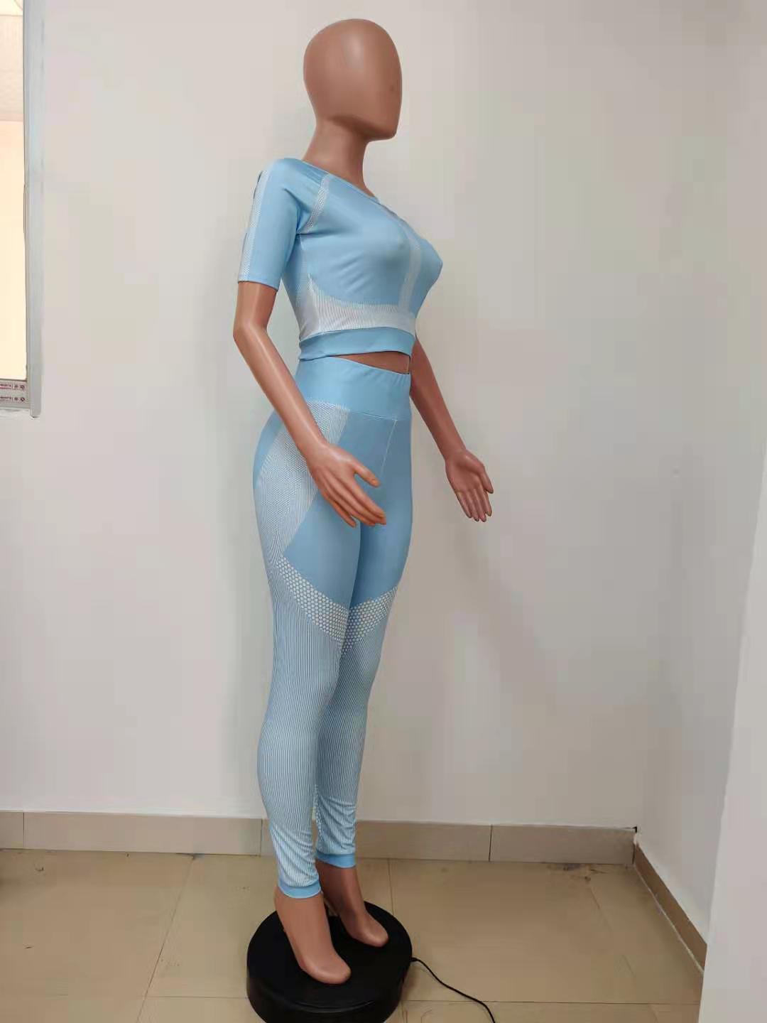 Women Summer Printed Short Sleeve Yoga Two-piece Set 6