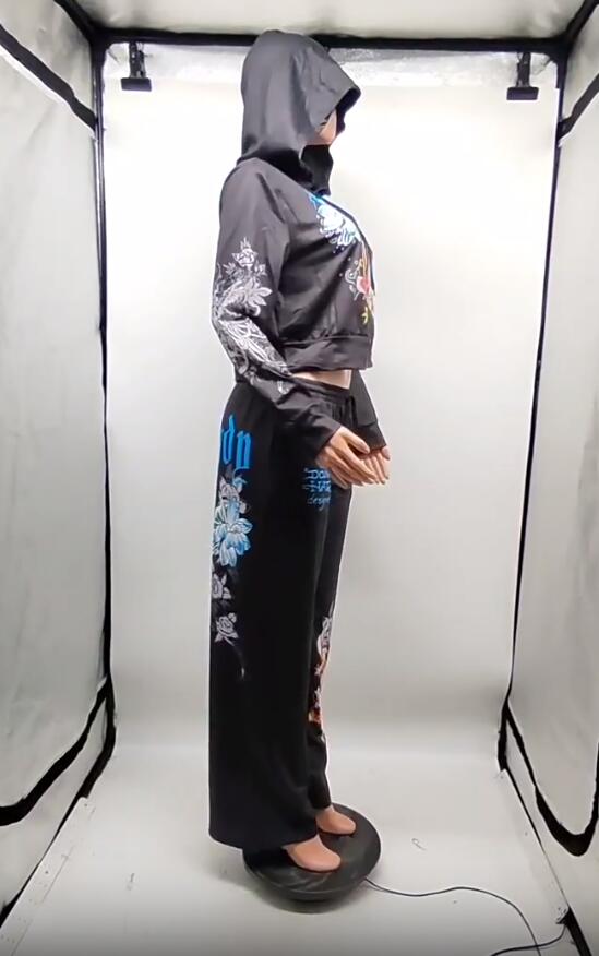 Women's Fashion Casual Print Hooded Two Piece Pants Set 9