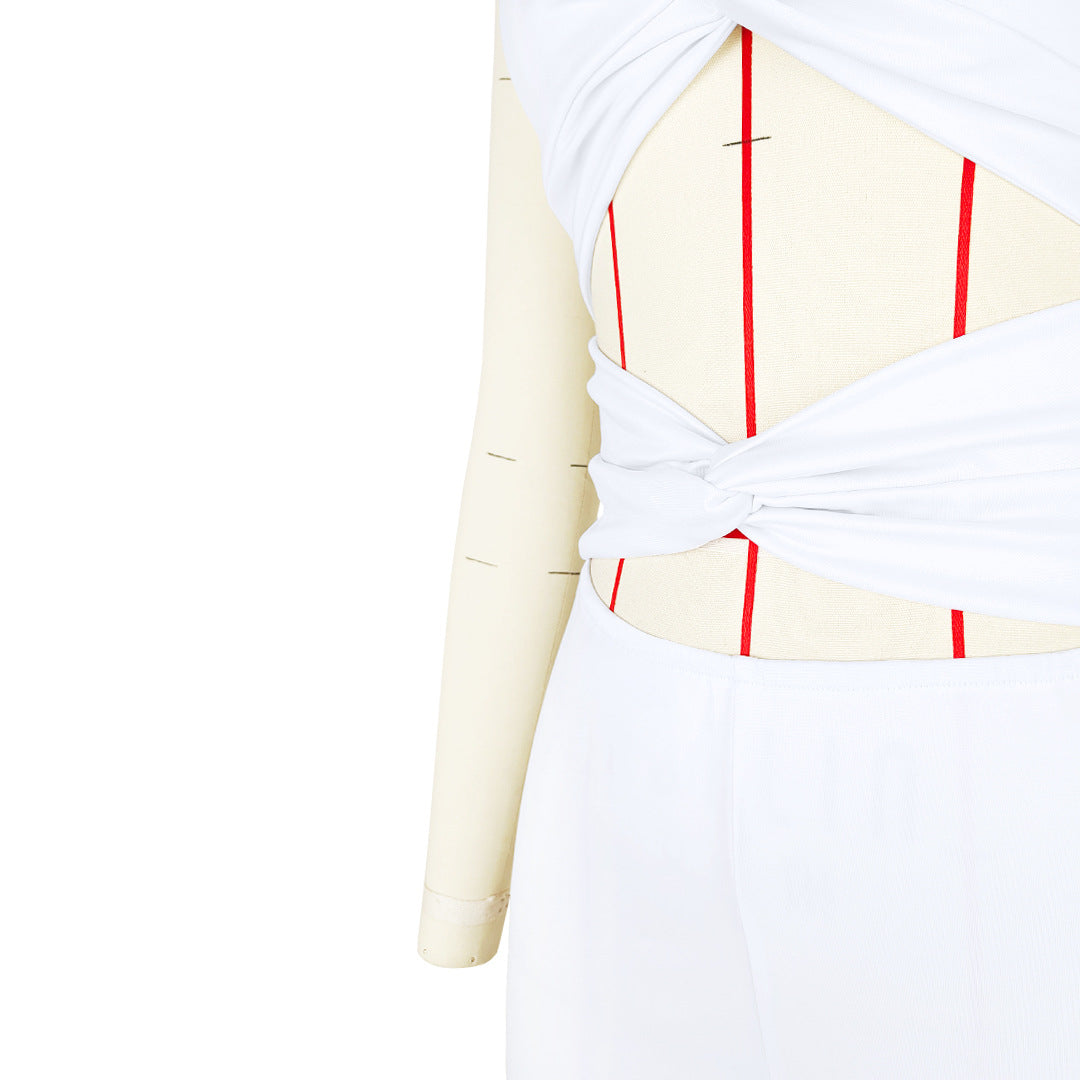 Women Solid Color Slim Cut Out Knot Bell Bottom Jumpsuit 19