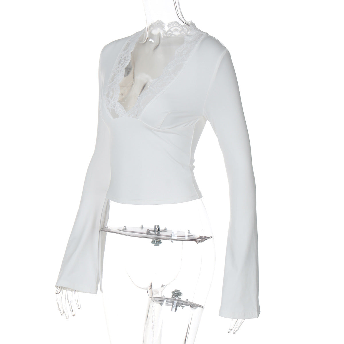 Women summer sexy v-neck lace lace Patchwork long-sleeved Top 9