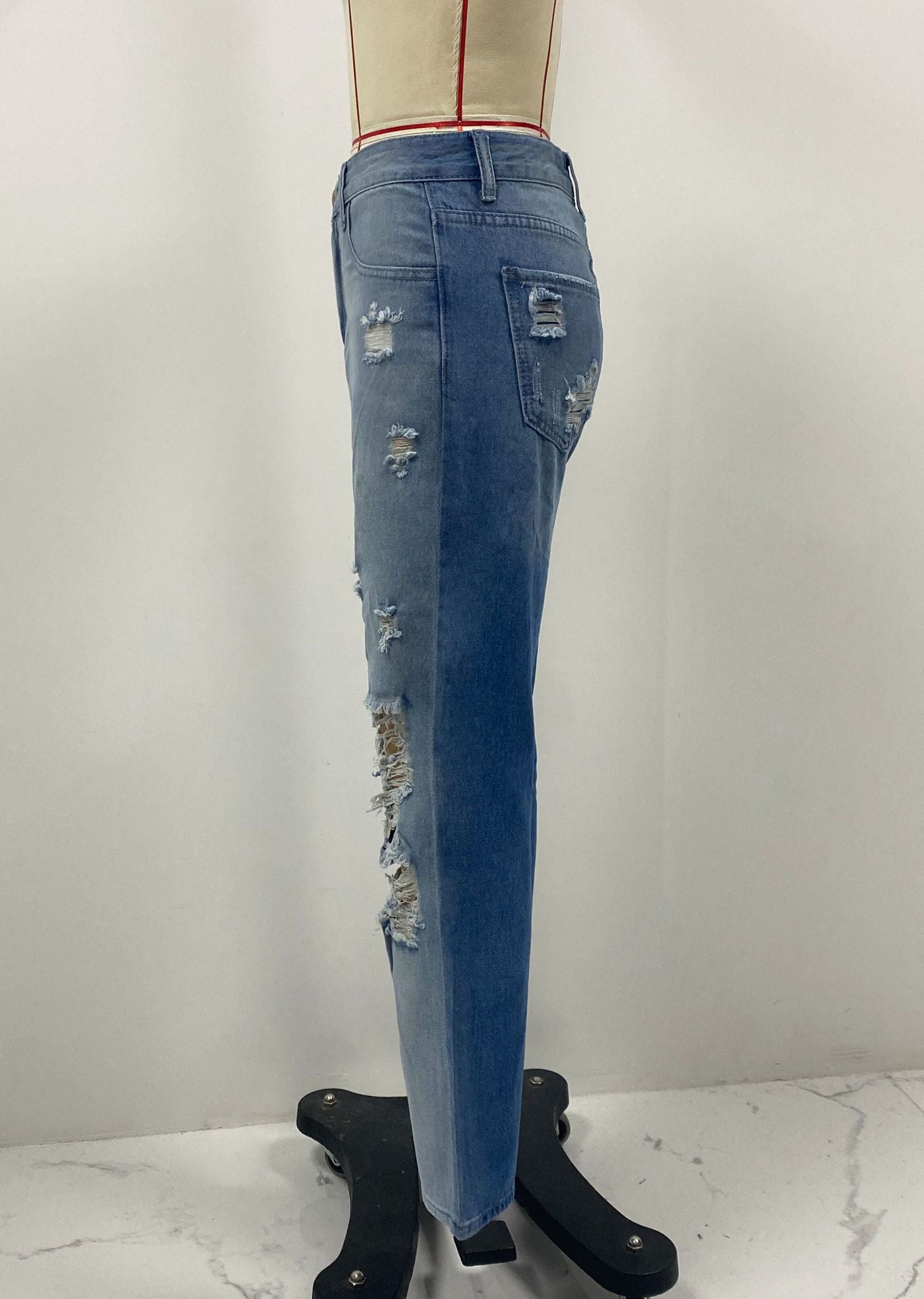 Women Ripped Washed Gradient Denim Pants 7