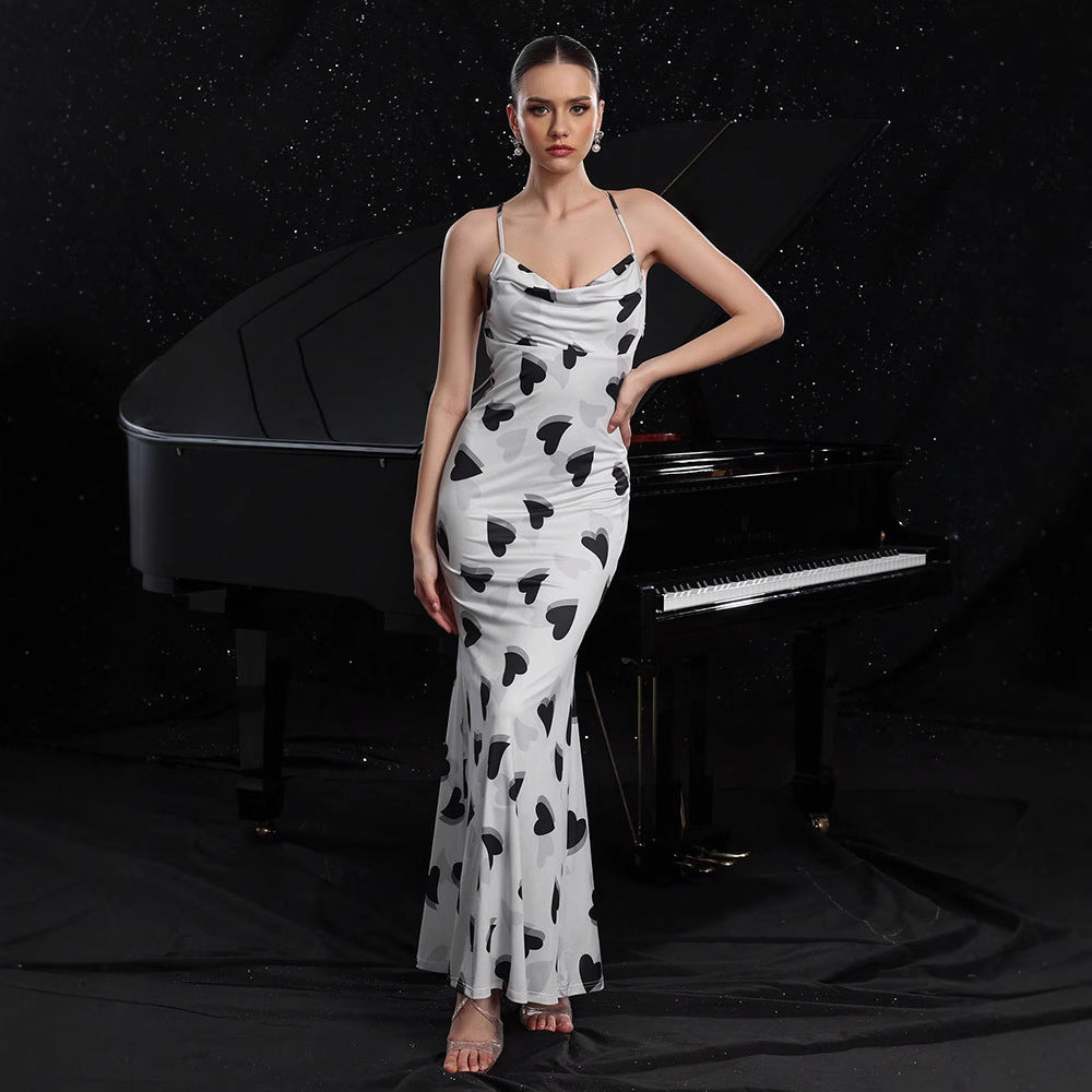 Women Summer Sexy Heart Print Print Backless Holidays Strap Dress 7