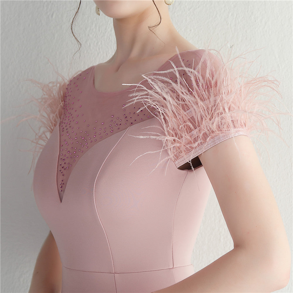 Mesh Beaded + Embellished Feather Star Red Carpet Long Evening Gown 51