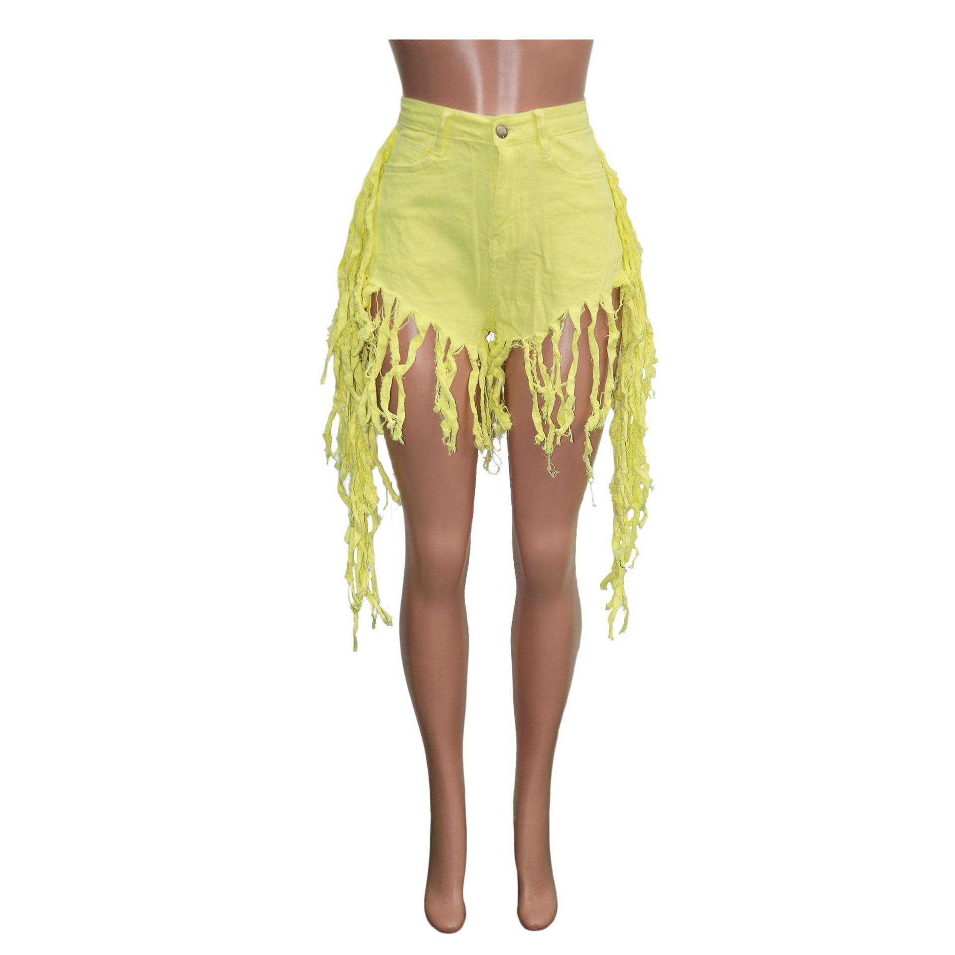 Women Ripped Tassel Denim Shorts 28
