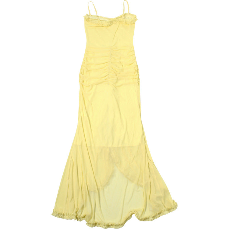 Women Sexy Backless Mesh Suspender Solid Dress 16