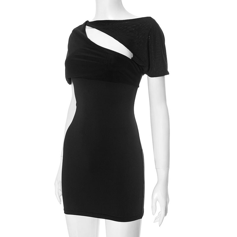 Women's spring and summer Off Shoulder irregular hollow Patchwork Bodycon Dress 5