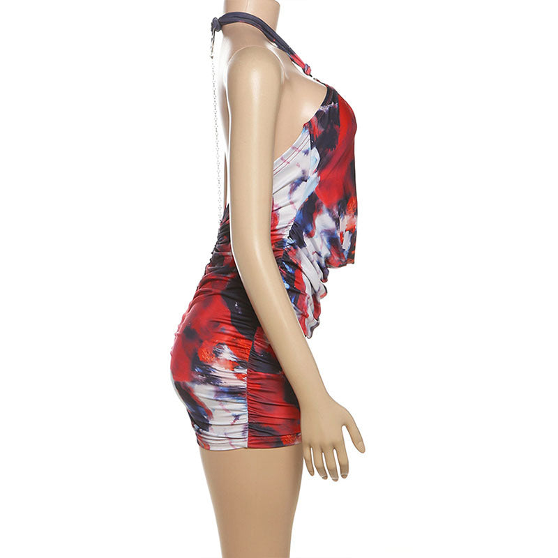 Women Spring Style Contrast Chain Sexy Cutout Halter Neck Bodycon Dress 13