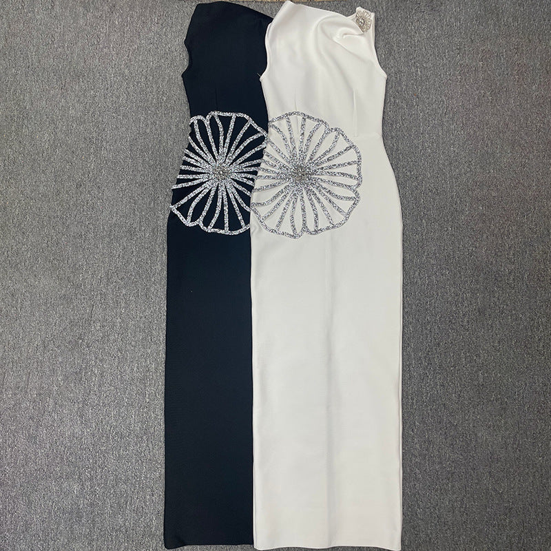 Women's Round Neck Sleeveless Luxury Rhinestone Elegant Bandage Dress 4