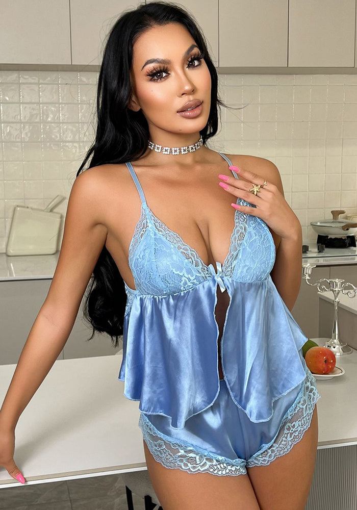 Lace Strap Pajama Shorts Set V-Neck Loungewear Set