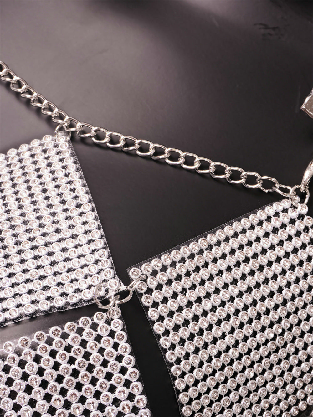 Women's Nightclub Style Sexy Diamond Sequin Checkered Two Piece Skirt Set 25