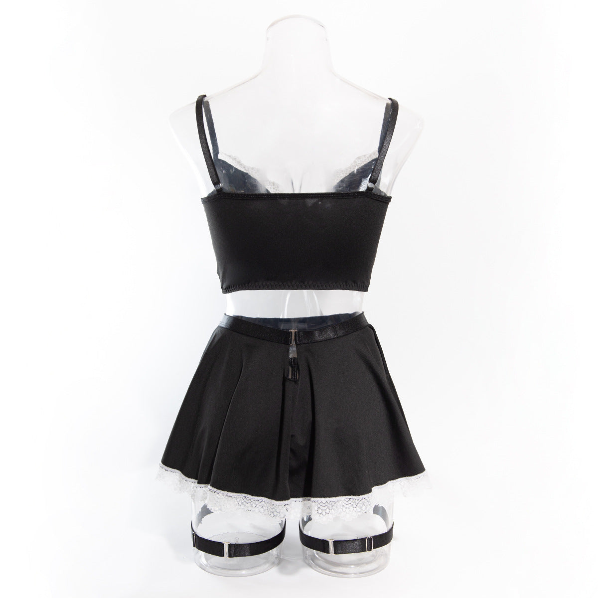 Women lace-up maid Pu-Leather cosplay uniform Sexy lingerie set 15