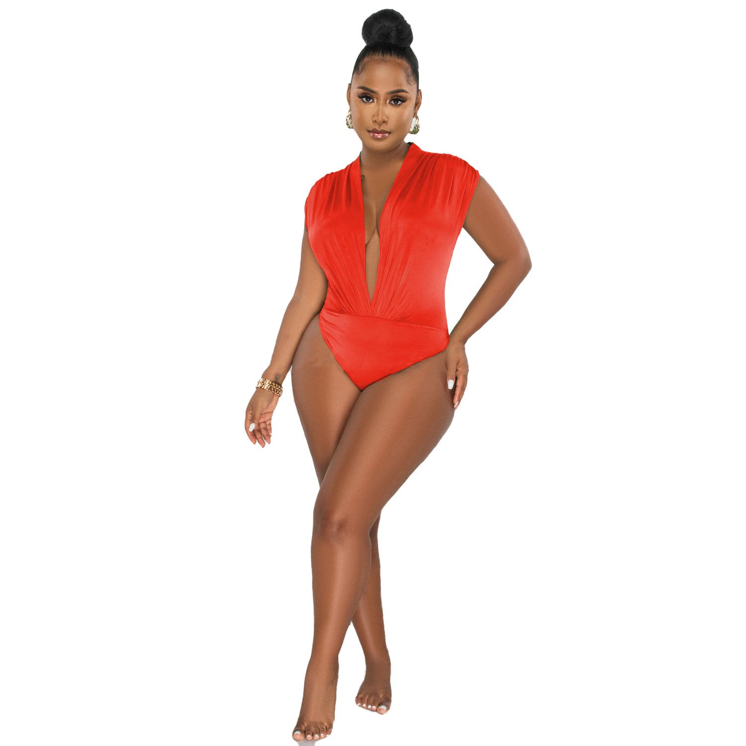 Sexy Solid Deep V-Neck Sleeveless Bodysuit And Skirt Two-Piece Nightclub Dress 14