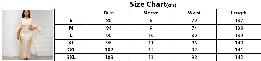 Women's Spring Fashion Chiffon Cape Sequin Bodycon Long Formal Party Dress 11