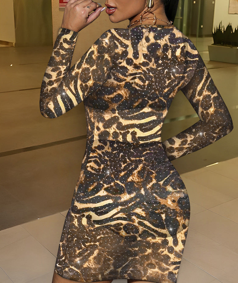 Women's See Through Mesh Beaded Long Sleeve Club Dress 6