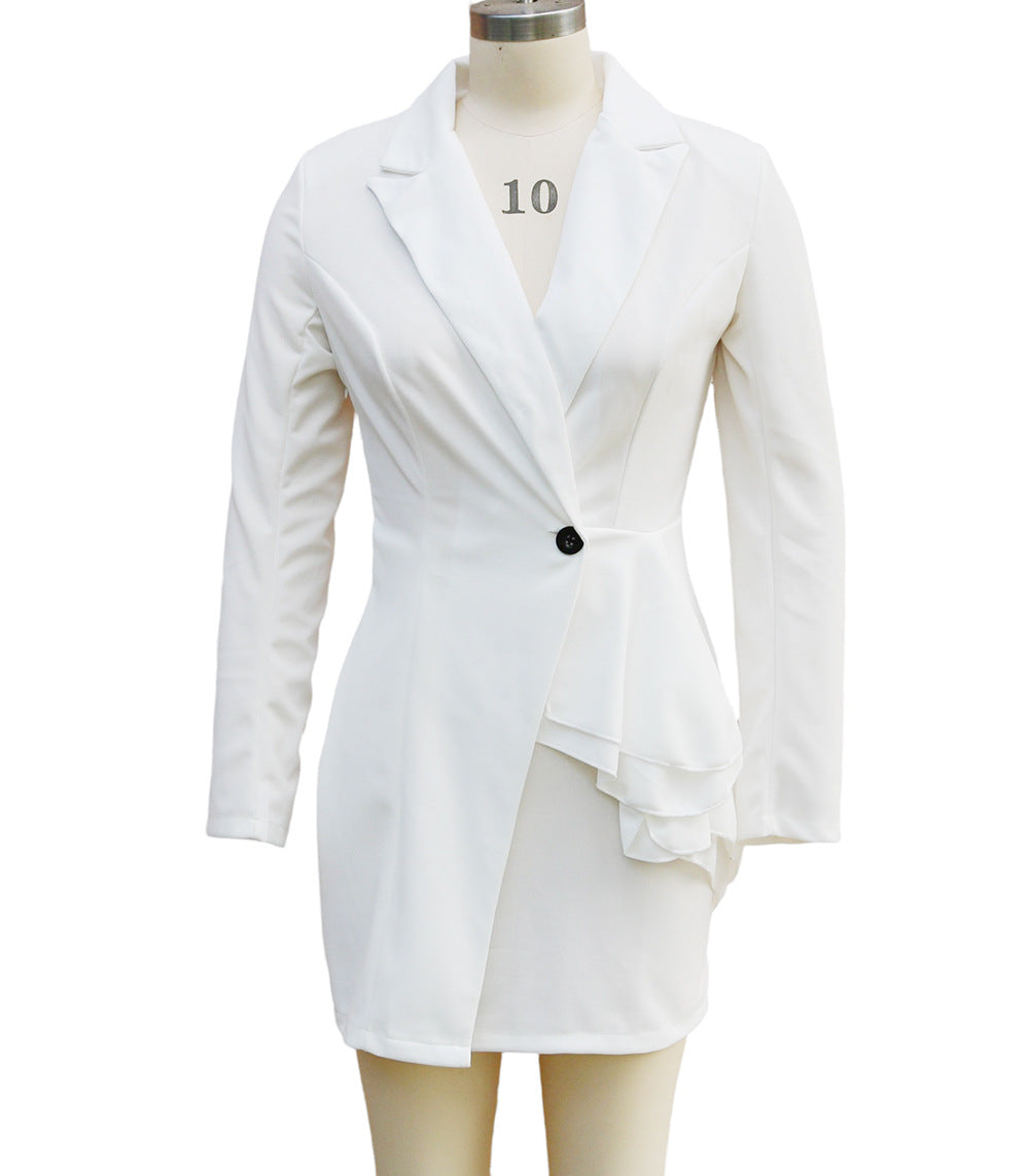 Women's Fashion Chic Elegant Solid Color Slim Waist Career Flounce Midi Dress 8