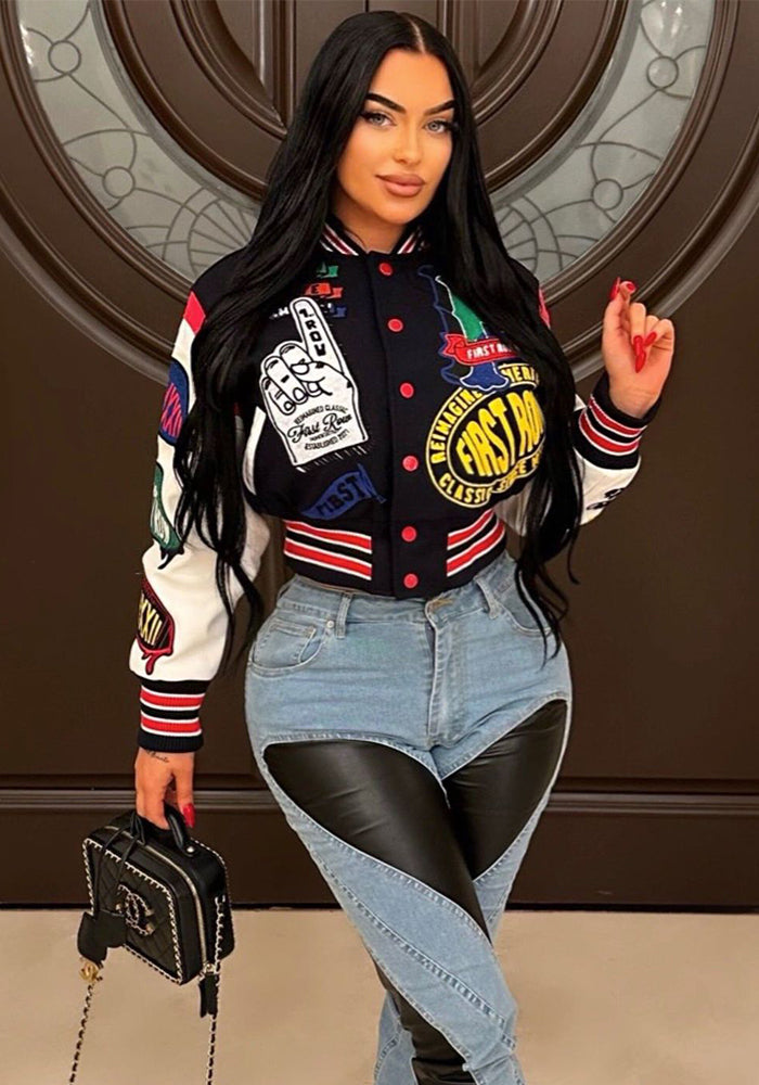 Autumn And Winter Positioning Print Baseball Jacket 7