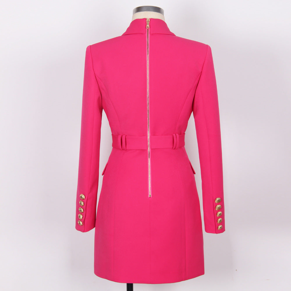 Spring Autumn Fashion Solid Color Slim Belt Long Sleeve Slim Chic Career Suit Dress 15