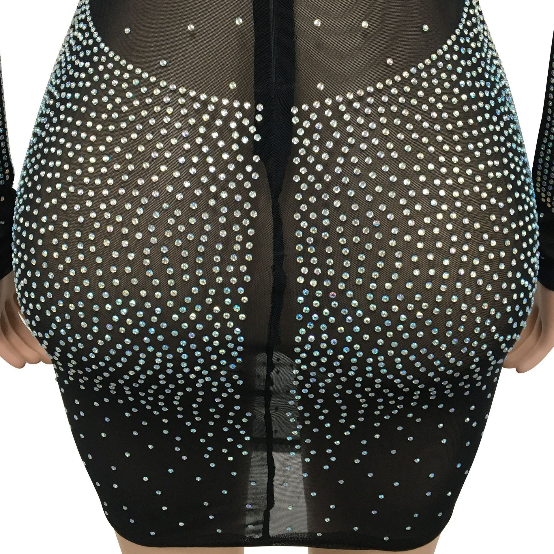 Women Sexy Beaded Mesh See-Through Bodycon Dress 14