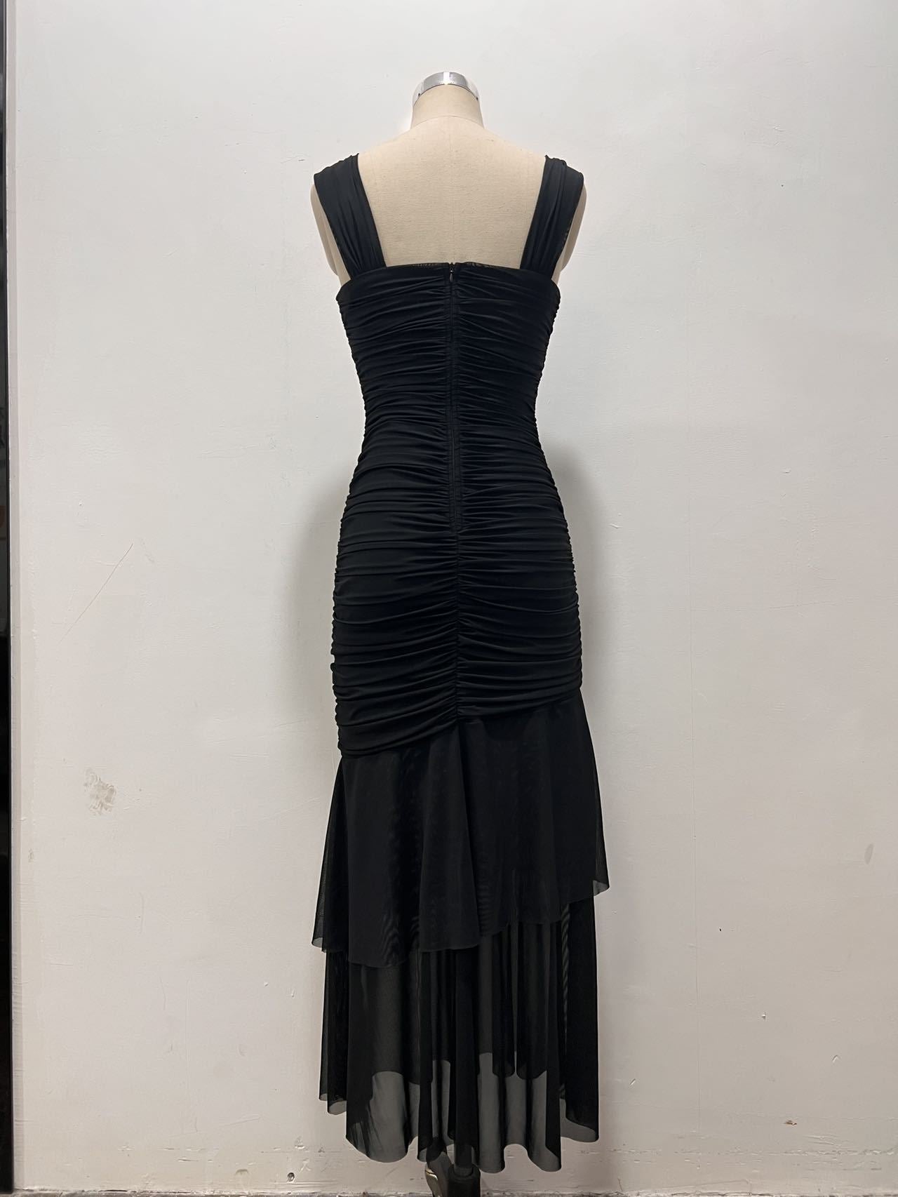 Fashionable Sexy Strap Mesh Patchwork Pleated Fishtail Dress 10