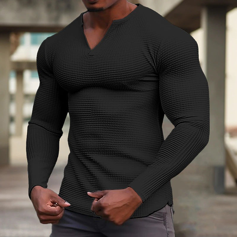 Men's waffle Solid Long Sleeve Basic Top 8