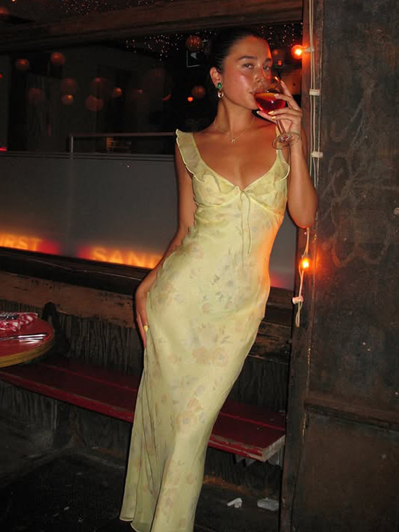 Chic Holidays Floral Strap Ruffle Sexy Flying Sleeve Long Dress 4