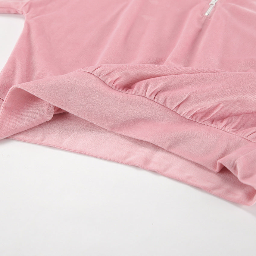 Pink Fashion Sports Suit Autumn Winter Zipper Turndown Collar Two-Piece Women Pants Set 13