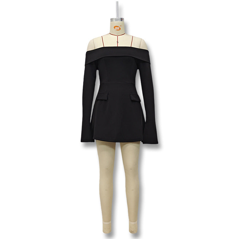 Women Backless Off Shoulder Strapless Long Sleeve Dress 20