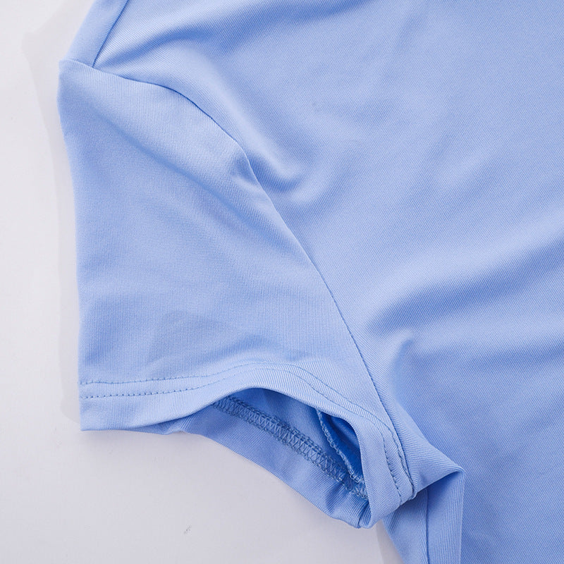 Women's Spring Solid Short Sleeve Crop Two Piece Skirt Set 28