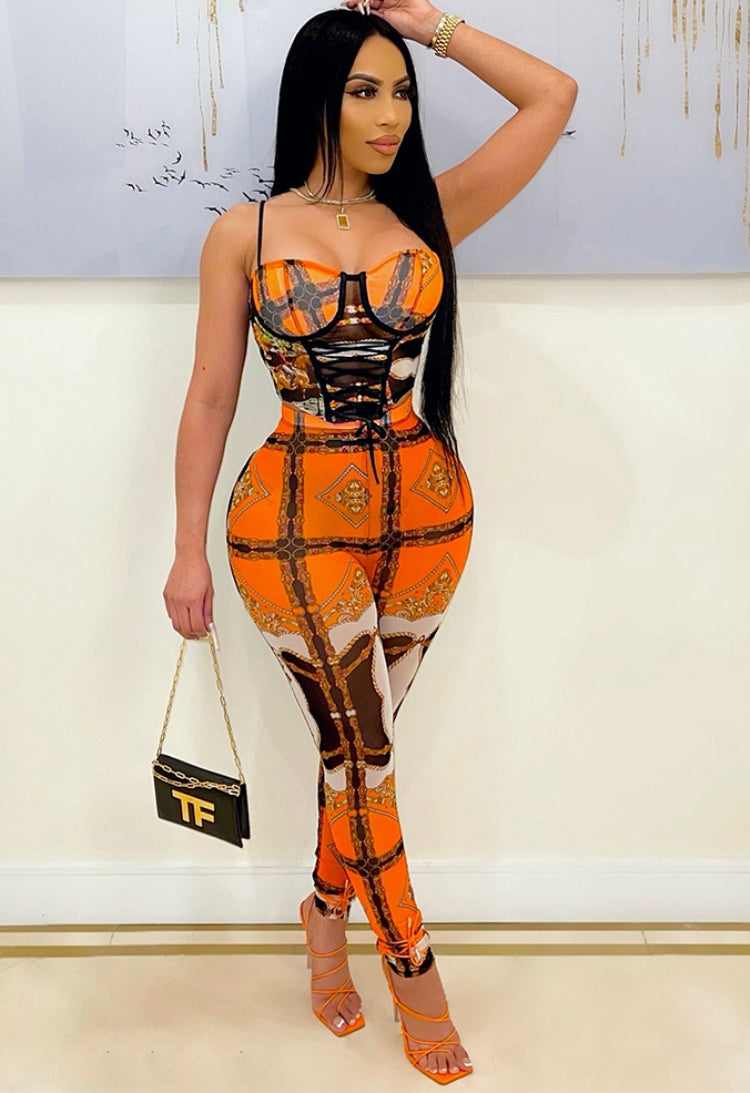 Summer Print Lace-Up Sexy Strap Bodycon Jumpsuit 3