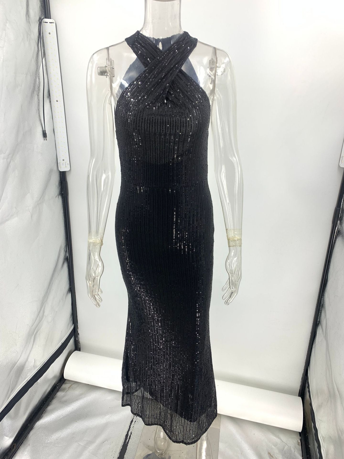 Women Sexy Backless Sleeveless Sequin Maxi Evening Dress 14