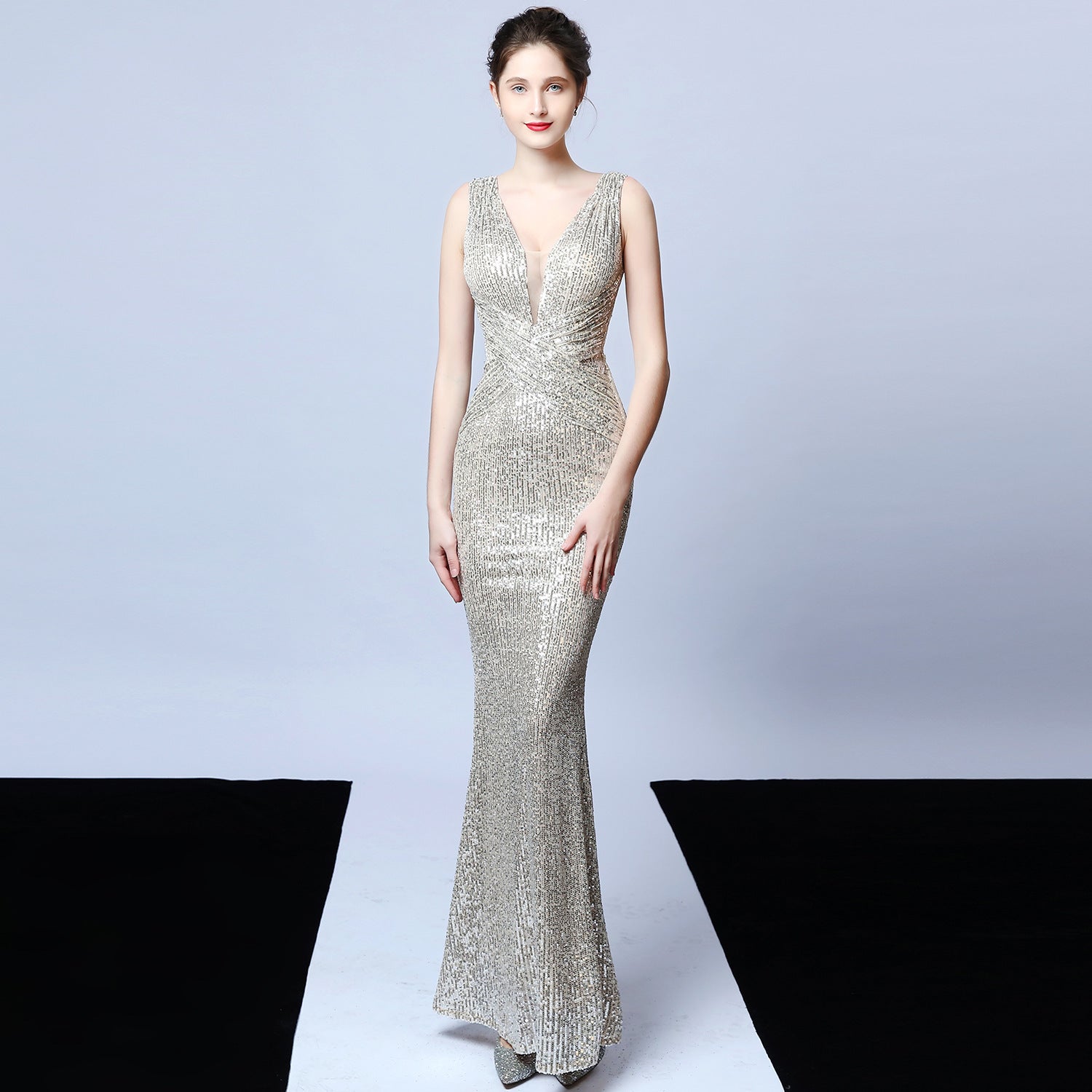 Halter Neck Sequined Fishtail Dress Elegant Party Gown 9