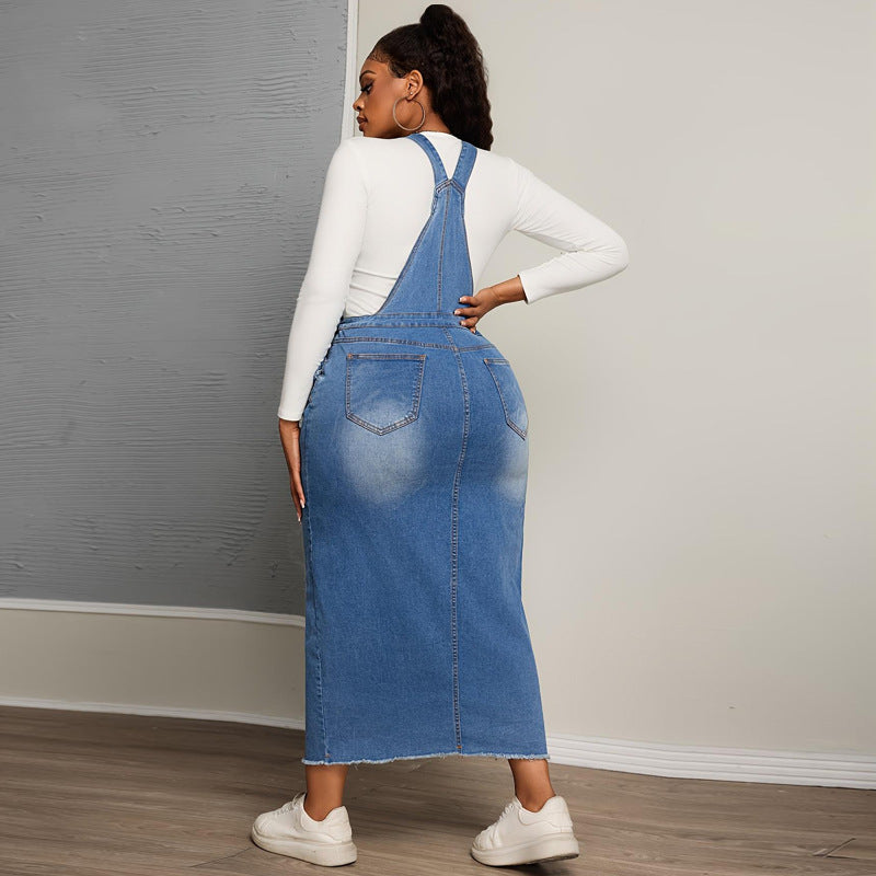 Plus Size Denim Casual Denim Overalls Dress 3