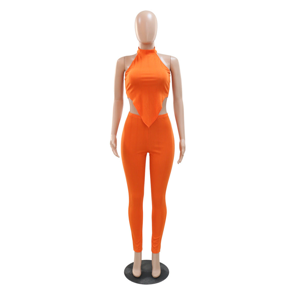 Women Summer Halter Neck Top and Trousers Two-Piece Set 13