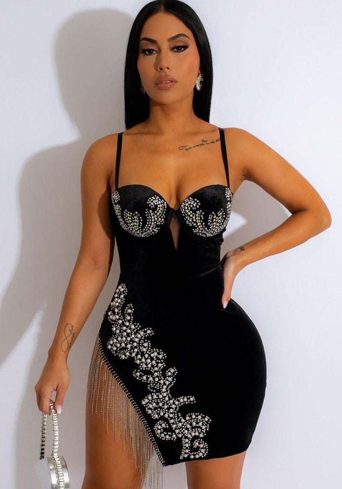 Sexy Sling Slim Slit Beaded Fringe Dress