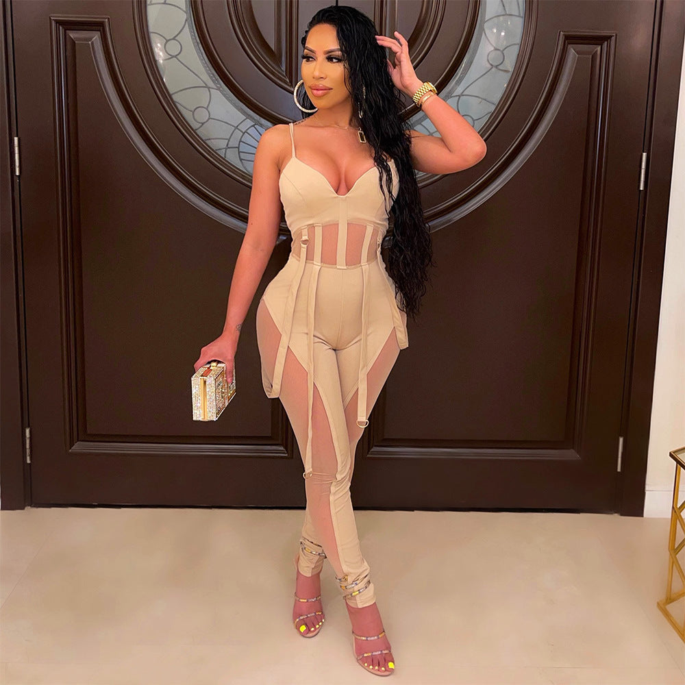 Women Mesh See-Through Sexy Suspender Jumpsuit 4