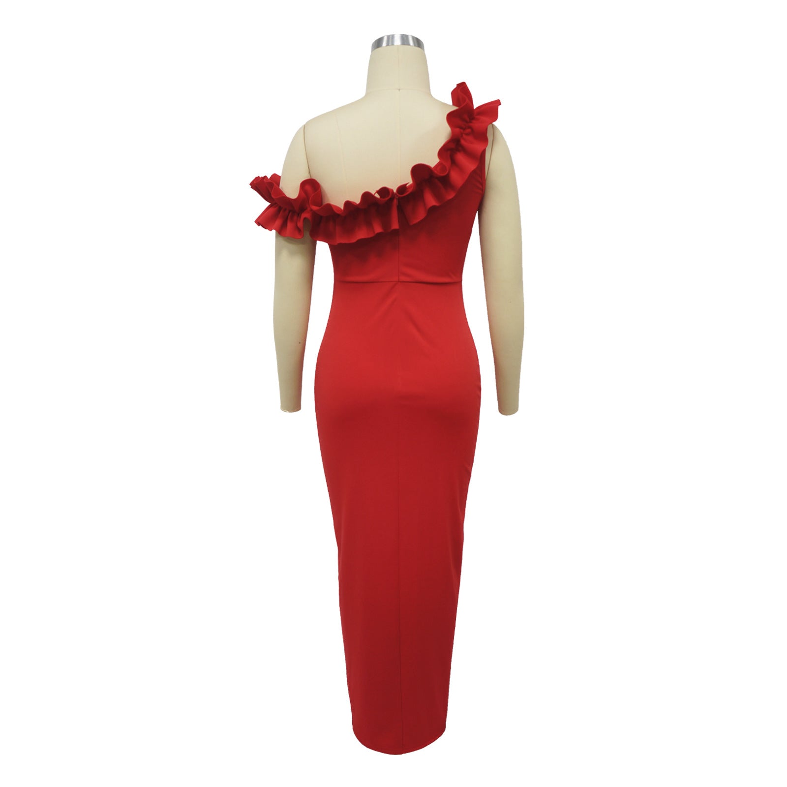 Women's Sexy Ruffled One-Shoulder Slit Evening Dress 10