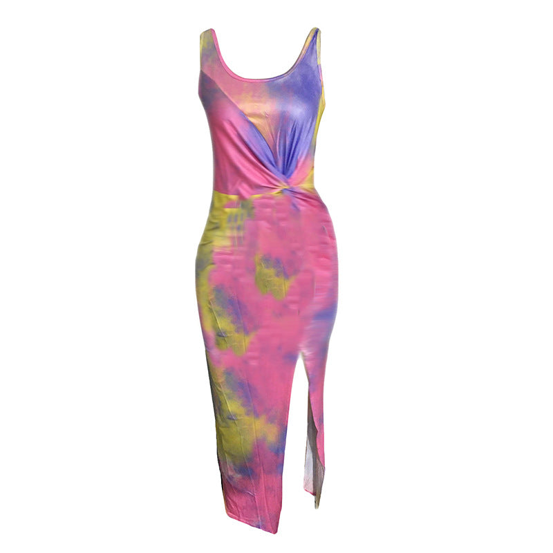 Plus Size Women Tie Dye Print Sleeveless Dress 5