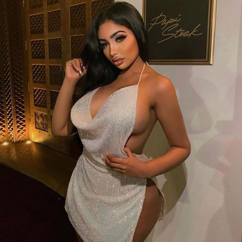 Women Sexy Backless Cutout Halter Neck Dress 4