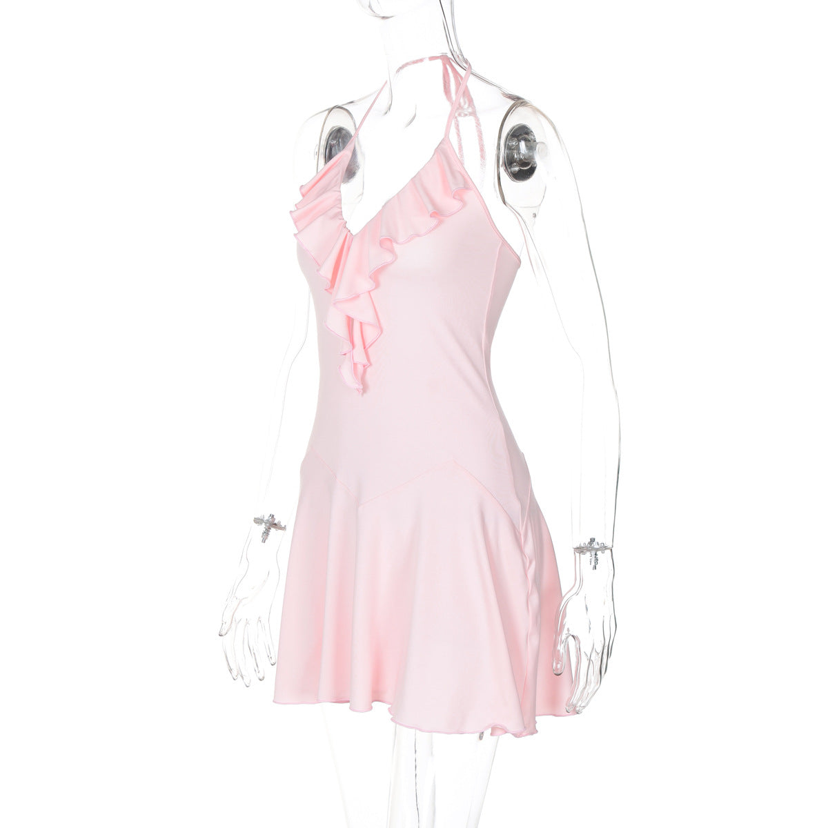 Summer Ruffle V-Neck Sexy Tie Halter Low Back Mini Dress 7