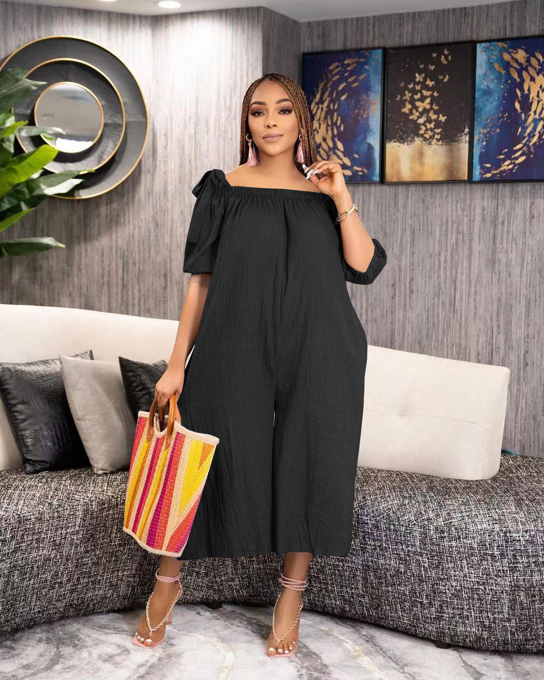 Women'S Loose Off Shoulder Casual Wide Leg Jumpsuit