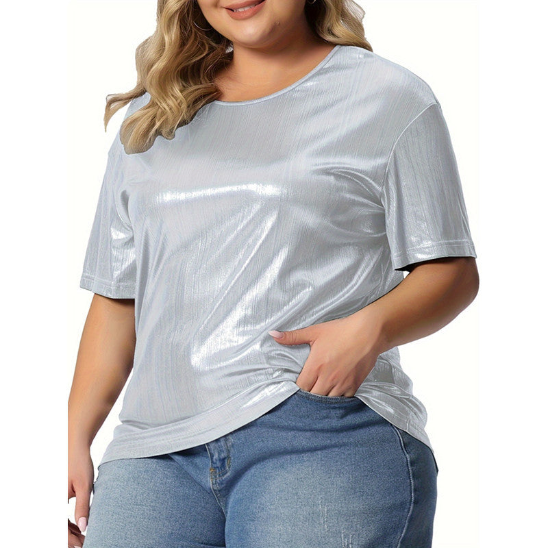 Summer Loos Plus Size Round Neck Solid Color Short Sleeve T-Shirt