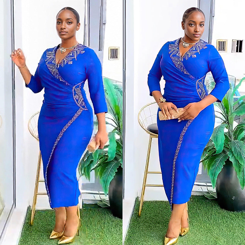 Plus Size African Style Beaded Party Evening Dress