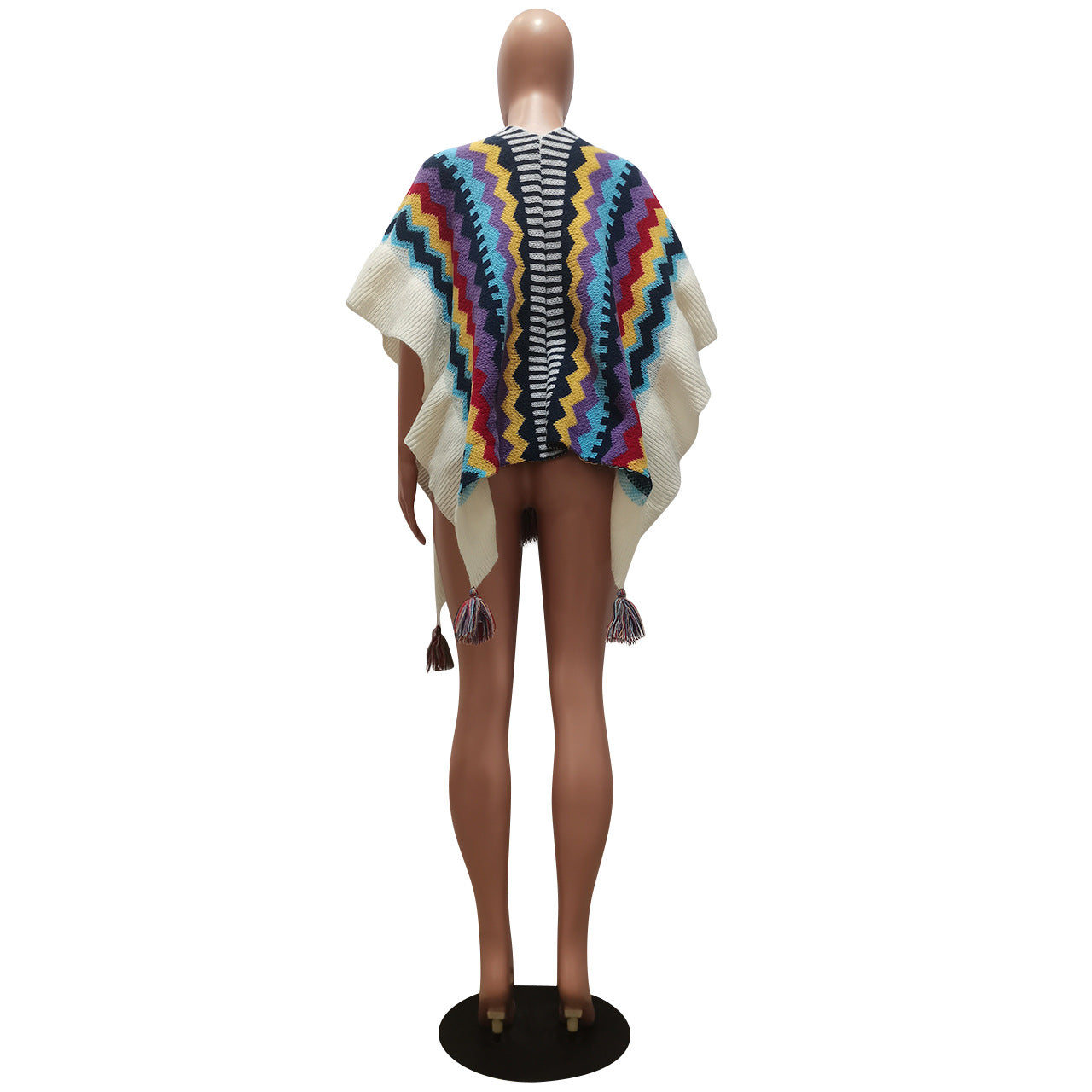 Women Autumn and Winter Geometric Knitting Crochet Tassel Cardigan Cape Jacket 15
