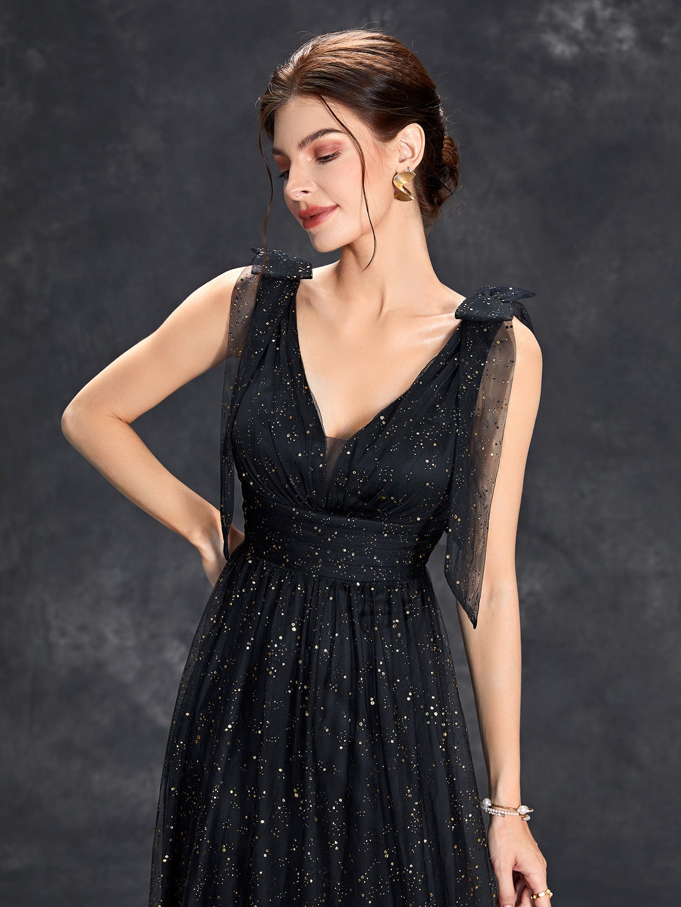 Women sequined bow elegant v-neck ball suspender evening dress（Processing time need 3-6 days） 16