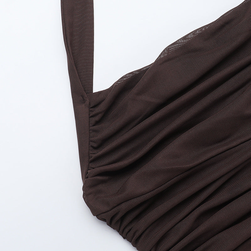 Women summer backless halter neck mesh see-through dress 15