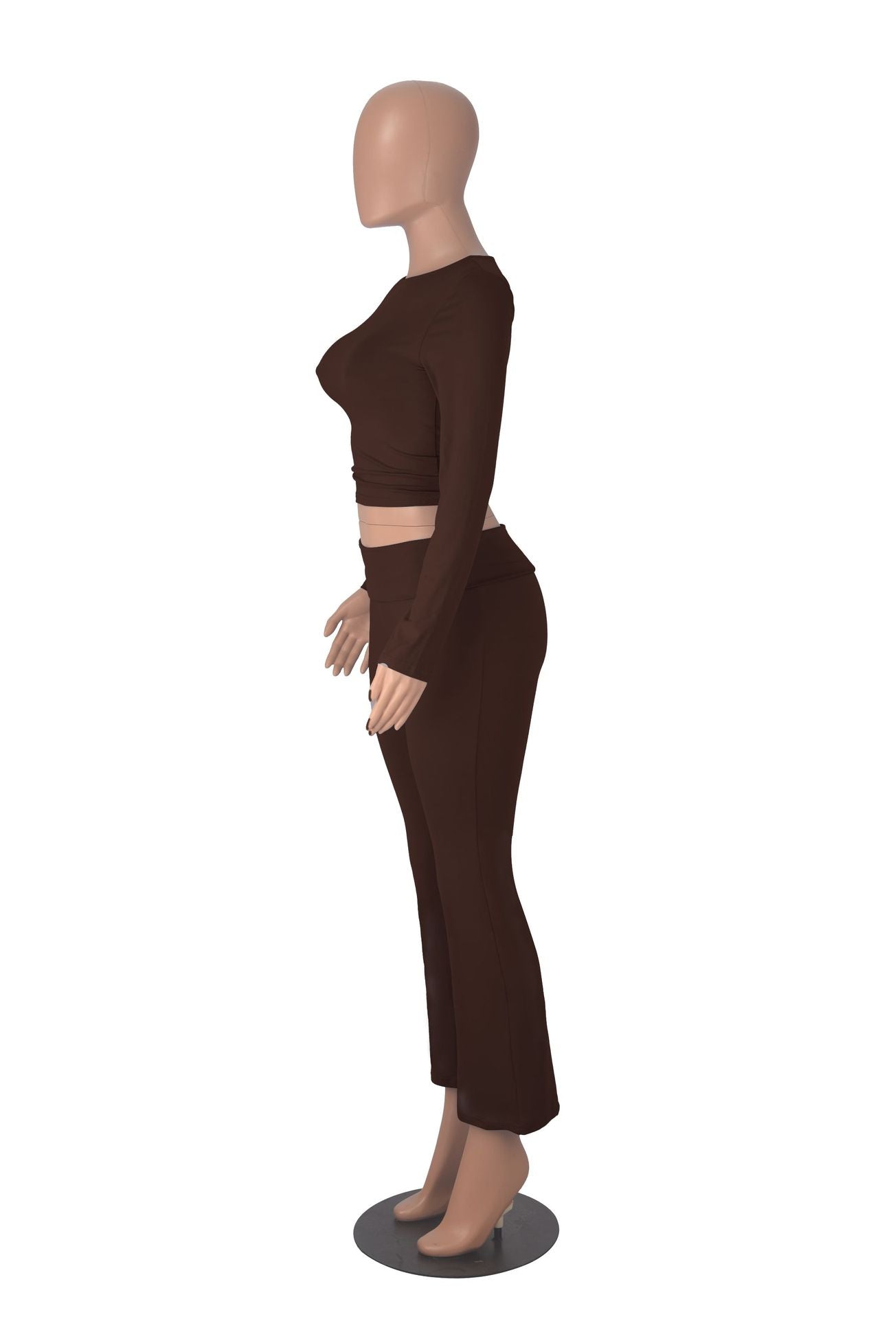 Women long sleeve round neck top and bell bottom pant two-piece set 28